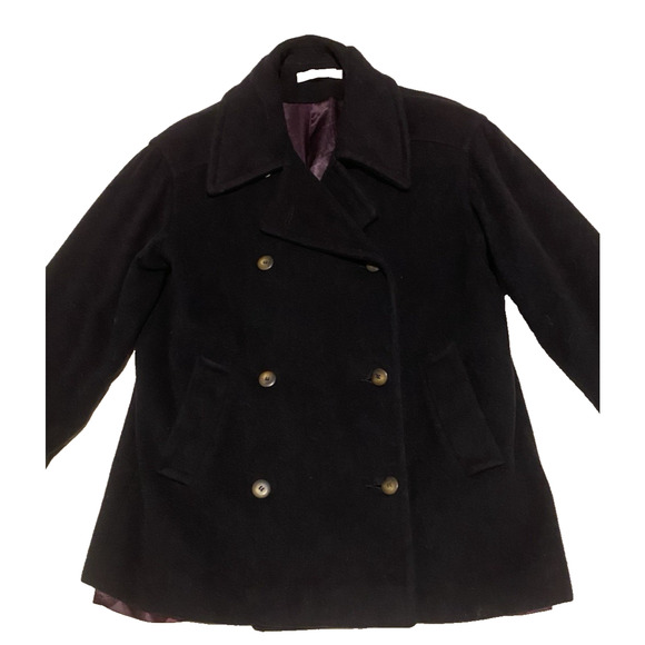 VTG Tweeds Peacoat Jacket Womens Small Black Wool Heavy Double Breasted Coat - Picture 7 of 16